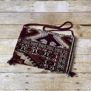 Vintage 70s Turkaman Carpet Bag-Wool-Boho Purse-Handmade-Hippie Folk Style